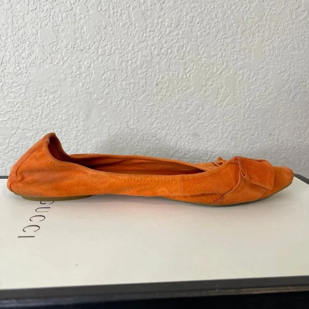 Christian Dior Ballet Flats Orange Suede Bow Ribbon Women's‎ Size 39 EU/9 US